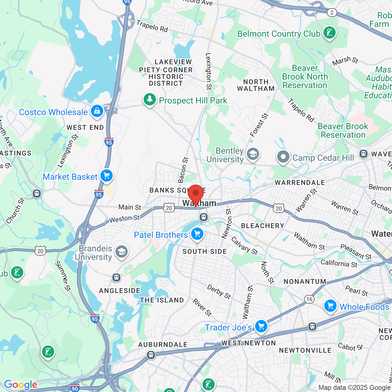 Google map image of our location in 695 Main St Waltham, MA